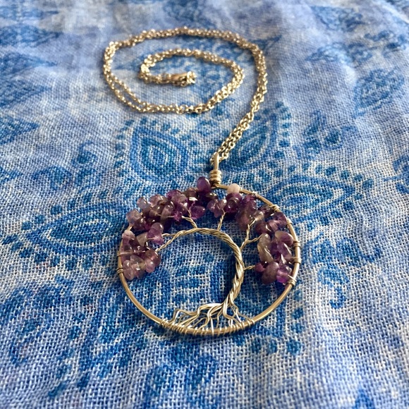 *SOLD* Silver Wrapped Amethyst Tree Pendant - Picture 2 of 8